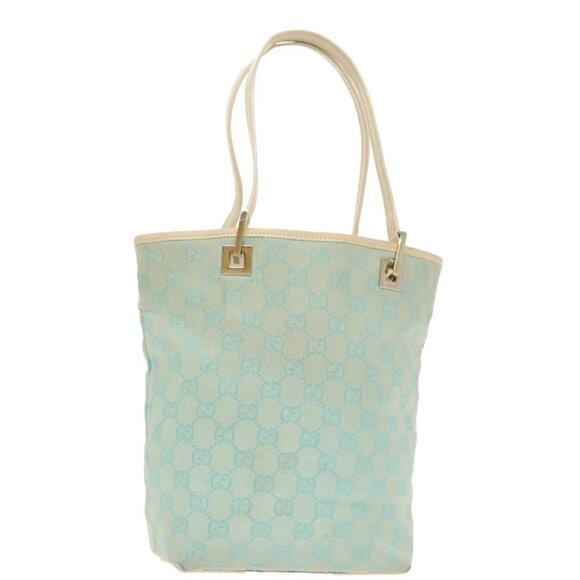 GUCCI GG Canvas Tote Bag Light Blue Gold 002 1098 Auth 100928 - Picture 1 of 16